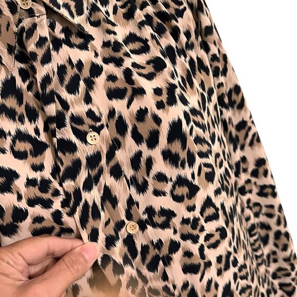 Vintage 80s Alfred Dunner Leopard Print Silky Long sleeve Shirt Blouse Size 16 - Picture 3 of 12